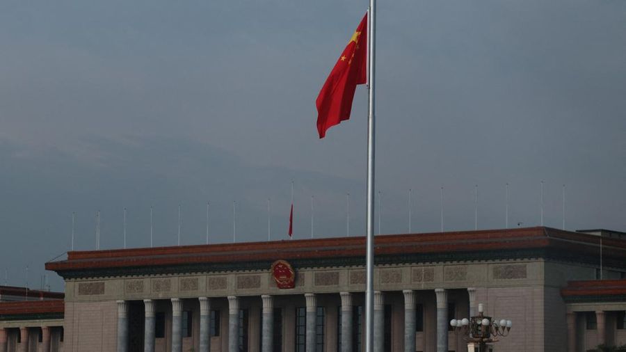 The Chinese flag at Tiananmen Square flies at half-mast in memory of late Former Chinese Premier Zhu Rongji who passed away last Wednesday aged 97, in Beijing, China, August 18, 2026. REUTERS/Maxim Shemetov