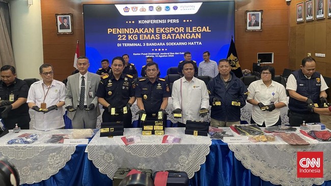 Direktorat Jenderal Bea dan Cukai (DJBC) Kementerian Keuangan (Kemenkeu) kembali menggagalkan penyelundupan ekspor emas ilegal dengan total seberat 22,3 kilogram (kg) di Terminal 3 Bandara Soekarno-Hatta pada Kamis (13/8).