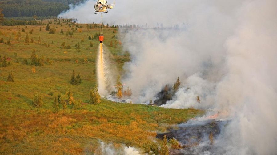 Pesawat Angkata Udara Belgia melakukan pemadaman api nan membakar rimba di wilayah High Fens, Belgia, Senin (17/8/2026). (Polisi Federal Belgia/Handout via REUTERS)