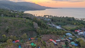 Foto udara tenda pengungsian korban gempa di (NTT di kawasan Ronting, Kabupaten Manggarai Timur, NTT, Selasa (18/8/2026). (ANTARA FOTO/Fikri Yusuf)
