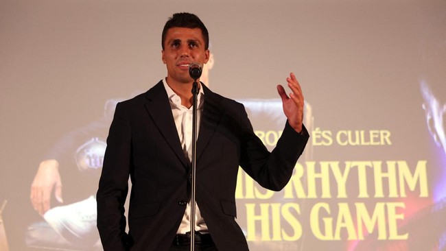Soccer Football - Barcelona unveil Rodri - Spotify Camp Nou, Barcelona, Spain - August 18, 2026 New FC Barcelona player, Rodri during the presentation. REUTERS/Bruna Casas