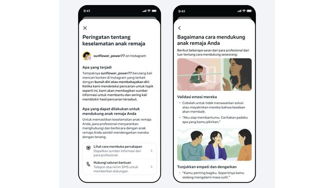 Instagram mengumumkan akan mulai memberikan notifikasi kepada orang tua jika remaja di keluarga mereka berulang kali mencoba mencari istilah yang berkaitan dengan bunuh diri atau menyakiti diri sendiri dalam waktu singkat. (Foto: Arsip Instagram)