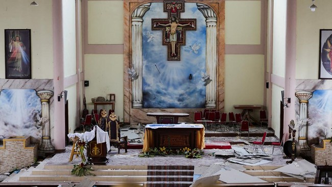 The damaged St. Fransiskus Asisi-Karot church, in the aftermath of an earthquake, in Ruteng, Manggarai regency, East Nusa Tenggara province, Indonesia August 17, 2026. REUTERS/Willy Kurniawan