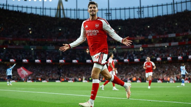 Soccer Football - Premier League - Arsenal v Coventry City - Emirates Stadium, London, Britain - August 21, 2026 Arsenal's Kai Havertz celebrates scoring their first goal REUTERS/Hannah Mckay EDITORIAL USE ONLY. NO USE WITH UNAUTHORIZED AUDIO, VIDEO,