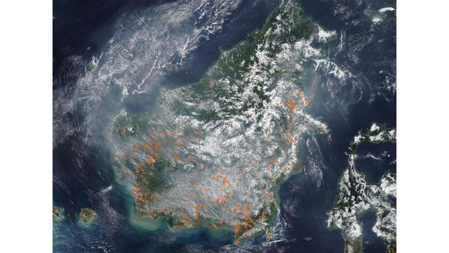 satelit nasa tangkap gambar peta kalimantan yang diselimuti kabut asap