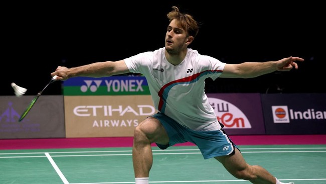 Badminton - BWF World Championships - Indira Gandhi Indoor Stadium, New Delhi, India - August 22, 2026 France's Alex Lanier in action during his semi final match against Canada's Victor Lai .REUTERS/Bhawika Chhabra