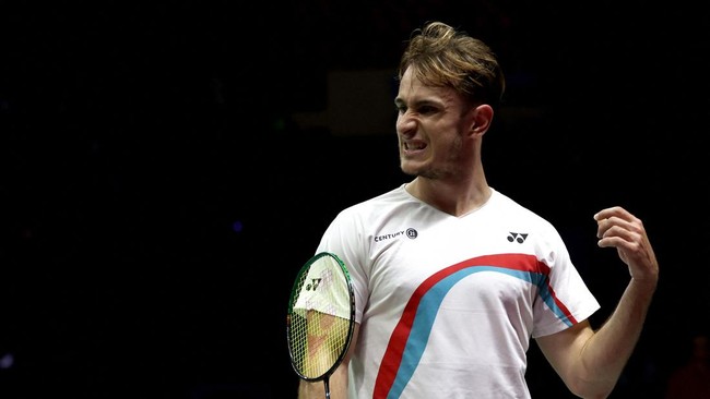 Badminton - BWF World Championships - Indira Gandhi Indoor Stadium, New Delhi, India - August 23, 2026 France's Alex Lanier reacts during his men's final against Japan's Kodai Naraoka REUTERS/Bhawika Chhabra