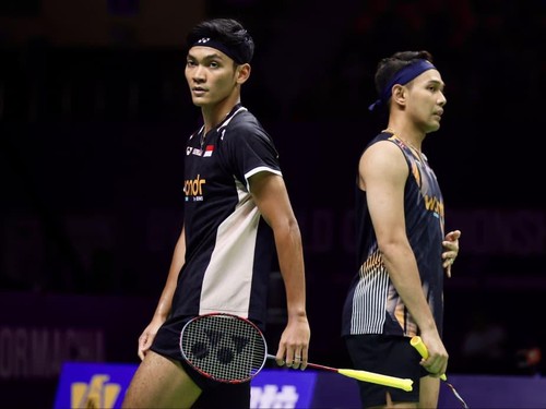 Fajar Alfian/Muhammad Shohibul Fikri saat tampil di Kejuaraan Dunia 2026. (Arsip PBSI)