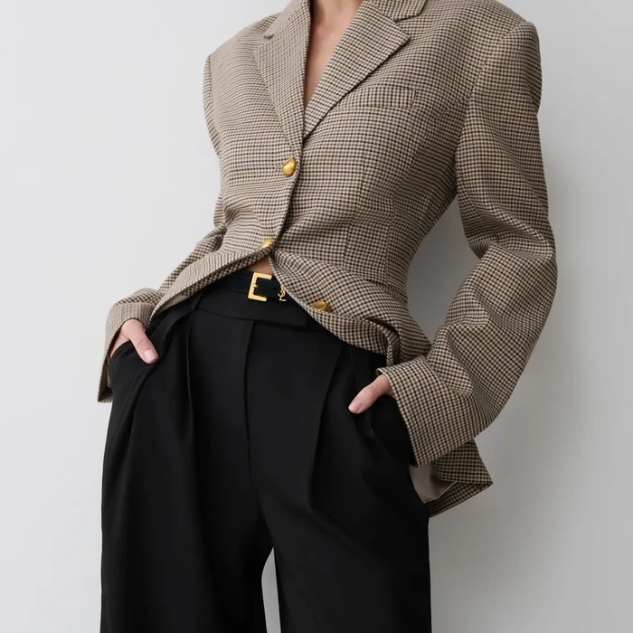 Mila Shaped Blazer - Tan Check