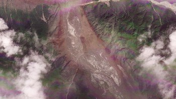 A satellite image shows the valleys near the Nepal-China border on August 26, 2026, after the devastating floods.  2026. PLANET LABS PBC/Handout via REUTERS