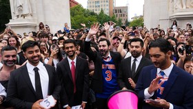 Contestants take part in a New York City Mayor Zohran Mamdani lookalike contest at Washington Square Park in New York City, U.S., August 30, 2026. REUTERS/Adam Gray