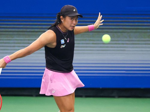 Indonesia's Janice Tjen hits a return to Russia's Mirra Andreeva during their women's singles first round tennis match on day three of the US Open tennis tournament at the USTA Billie Jean King National Tennis Center in New York on September 1, 2026.