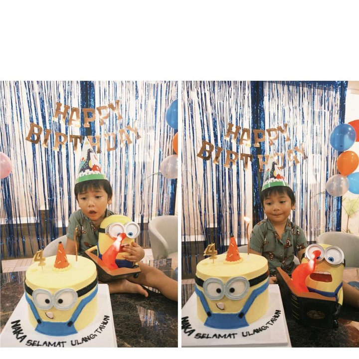 <p>Dalam pesta ini, Indah dan Arie menghias rumah mereka dengan dekorasi warna-warni. Keduanya membuat pesta bertema Minion atau tokoh kartun yang disukai oleh putranya Naka. "Tahun ini temanya Minion, ga tau deh tahun depan apalagi yang dia suka," ungkap Indah. (Foto: Instagram @indahpermatas)</p>