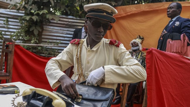 Characters from Boa Morte theatre troupe give a performance of Tchiloli, in Boa Morte near Sao Tome, capital of Sao Tome and Principe, on August 8, 2026. For several hours, in a courtyard between several houses in the commune of Boa Morte, in the nor