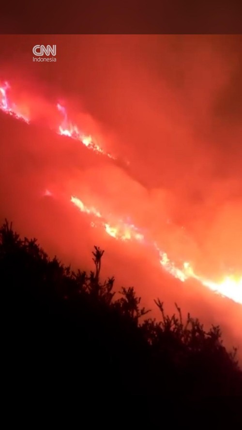 Penampakan Kebakaran di Gunung Ijen, Api Merambat ke Jalur Pendaki