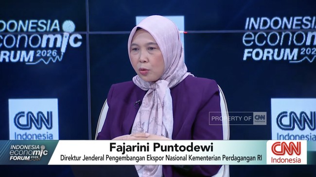 Direktur Jenderal Pengembangan Ekspor Nasional Kementerian Perdagangan RI, Fajarini Puntodewi, di acara Indonesia Economic Forum 2026.