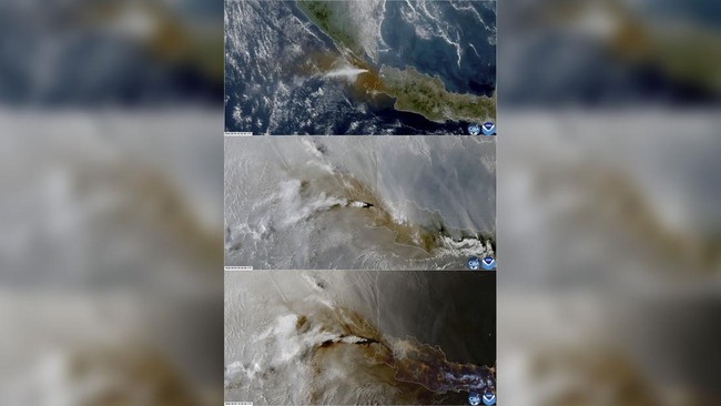 A combination image shows satellite view of a volcanic eruption at Mount Anak Krakatau, Indonesia, September 5, 2026, in this screengrab obtained from a timelass satellite video. CSU/CIRA & JMA/JAXA/Handout via REUTERS    THIS IMAGE HAS BEEN SUPPLIED