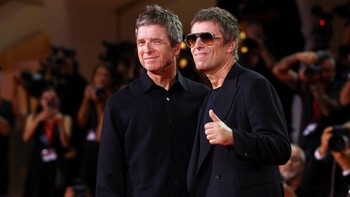 Liam Gallagher and Noel Gallagher pose on the red carpet during arrivals for the screening of the film "Oasis: Don't Look Back in Anger" in Venice Open  Out of Competition, at the 83rd Venice International Film Festival in Venice, Italy, September 5,