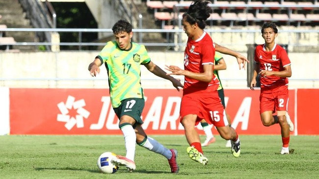 Timnas Indonesia U-20 menaklukkan Australia pada babak Kualifikasi Piala Asia U-20 2027 di New Laos National Stadium, Minggu (5/9).
