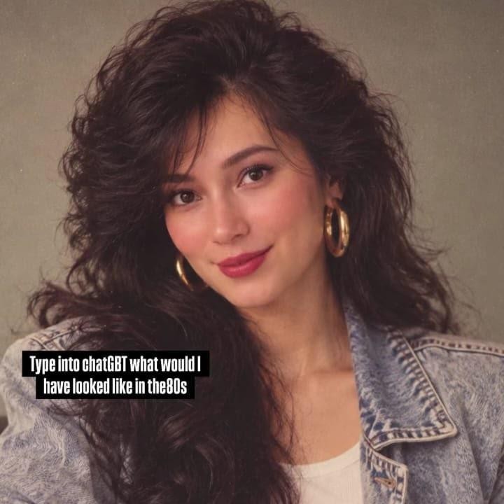 <p>Asmirandah juga tak mau ketinggalan tren filter AI 80-an dengan menampilkan gaya yang khas, yakni rambut bervolume besar dan ikal mengembang. Ia pun tampak mengenakan outfit kece denim yang populer di era tersebut, Bunda.&nbsp;(Foto: Instagram @asmirandah89)</p>