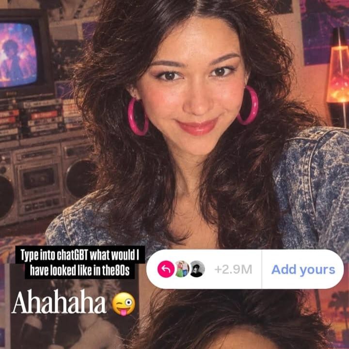 <p>Nana Mirdad juga menampilkan hasil foto menggunakan filter AI era 80-an di akun Instagram Stories-nya. Ia tampil menawan dengan gaya rambut bervolume yang cukup populer di tahun tersebut. Tak hanya itu, aksesoris anting hoop besar berwarna pink pun menambah kesan nostalgianya.&nbsp;(Foto: Instagram @nanamirdad_)</p>