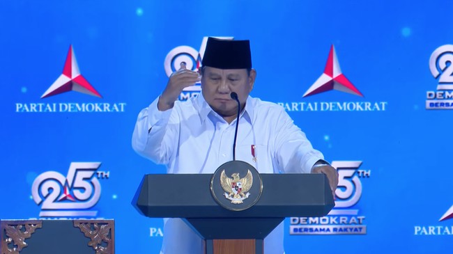 Presiden Prabowo Subianto menghadiri perayaan HUT ke-25 Partai Demokrat.