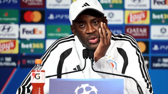 Slovan Bratislava's head coach Yaya Toure holds a press conference at the Parc des Princes Stadium in Paris on September 8, 2026, on the eve of the UEFA Champions League football first round match between Paris Saint-Germain and Slovan Bratislava. (P