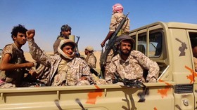 Members of the Saudi-backed Yemeni government forces react during what they say to be clashes with Yemen's Iran-aligned Houthisin a location given as near Al-Hazm, Yemen, in this screen grab obtained from a handout video released September 9, 2026. M