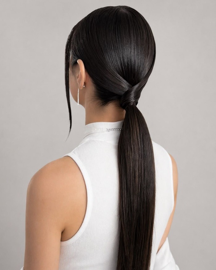 Sleek low ponytail menjadi gaya rambut simpel yang cocok untuk menghadapi cuaca panas tanpa mengorbankan penampilan. Gaya ini membuat rambut lebih rapi, menjauh dari wajah, dan tetap terlihat polished./ Foto: pinterest.com