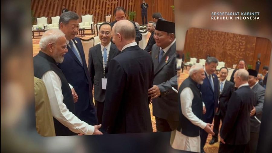 Presiden RI Prabowo Subianto berbincang hangat dengan sejumlah pemimpin bumi di sela-sela Konferensi Tingkat Tinggi BRICS ke-18 di New Delhi, India, Sabtu (12/9/2026). (Dok. Muchlis Jr - Biro Pers, Media, dan Informasi Sekretariat Presiden)