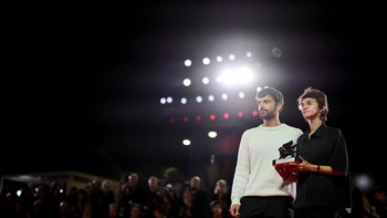 Directors Yuval Abraham and Rachel Szor receive the Special Jury Award for "Naza" during the closing ceremony of the 83rd Venice International Film Festival, Italy, September 12, 2026.  REUTERS/Yara Nardi