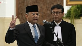 Suahasil Nazara saat Pelantikan Menteri Kabinet Merah Putih Sisa Masa Jabatan Periode Tahun 2024-2029, di Istana Negara, Jakarta, Senin (14/9/2026). (Tangkapan Layar Youtube/Sekretariat Presiden)