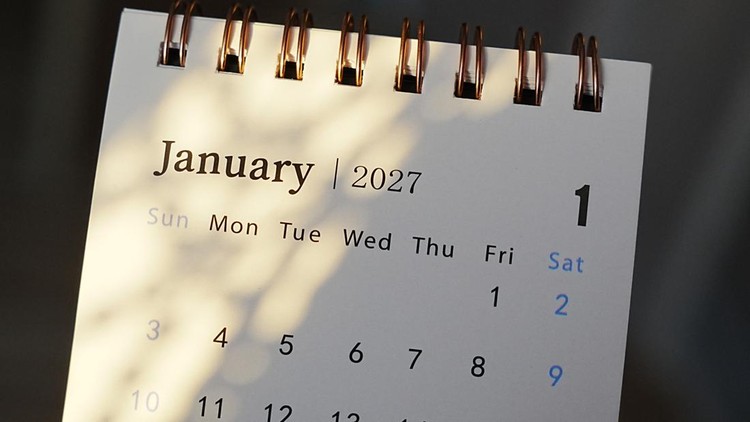Close-up of a calendar for January 2027&comma; displaying the first day of the month&period; Clear layout with days of the week&comma; ideal for planning&comma; organization&comma; and time management&period;