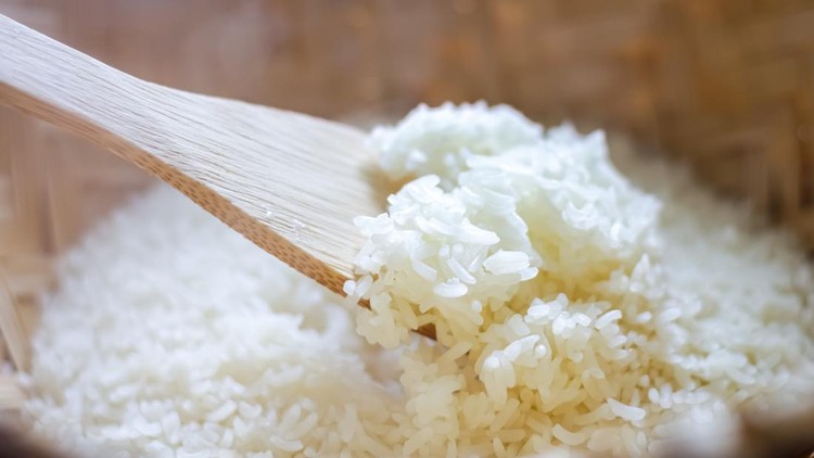 Close-up with stick rice already cooked looks great taste&period;stick rice in Thailand