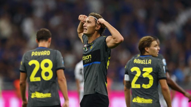 Soccer Football - Serie A - Inter Milan v Udinese - San Siro, Milan, Italy - September 14, 2026 Inter Milan's Pio Esposito celebrates scoring their fourth goal REUTERS/Claudia Greco