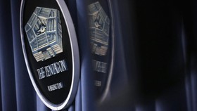 ARLINGTON, VA - AUGUST 29: A Pentagon sign is seen during a press briefing at the Pentagon Briefing Room August 29, 2014 in Arlington, Virginia. Pentagon Press Secretary Rear Admiral John Kirby held the briefing and spoke on various topics including