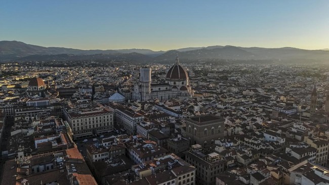A drone view shows the Cathedral of Santa Maria del Fiore, also known as the Duomo, in Florence, Italy, September 5, 2026. REUTERS/Ilan Rosenberg