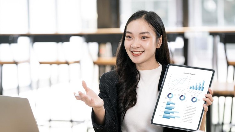 Happy asian businesswoman using digital tablet presenting business graph report while video conference meeting with colleagues at office&period;