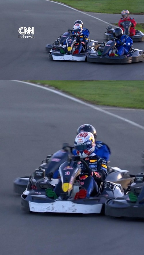 Juara dunia empat kali Formula 1, Max Verstappen mengikuti acara hiburan go-kart bertajuk 'Max vs 100' pada Rabu (16/9).