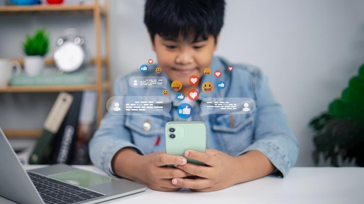 Ilustrasi Anak dengan Gadget atau Ponsel