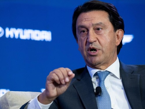 Jose Munoz, CEO of Hyundai, speaks during the Semafor World Economy conference in Washington, DC, on April 14, 2026. (Photo by SAUL LOEB / AFP)