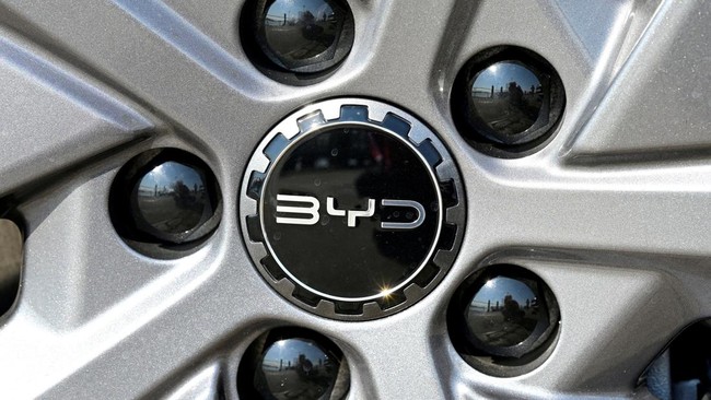FILE PHOTO: The BYD logo on an ATTO 3 EVO vehicle during a media driving event of Chinese carmaker BYD (Build Your Dreams) in Hamburg, Germany, March 19, 2026. REUTERS/Fabian Bimmer/File Photo