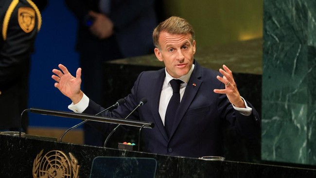 Presiden Prancis Emmanuel Macron membela habis-habisan Palestina saat pidato di Sidang Majelis Umum PBB ke-81 pada Selasa (22/9).