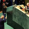 US President Donald Trump and United Nations Secretary-General Antonio Guterres gesture after addressing the 81st United Nations General Assembly at UN headquarters in New York City, US, September 22, 2026.  REUTERS/BRENDAN MCDERMID