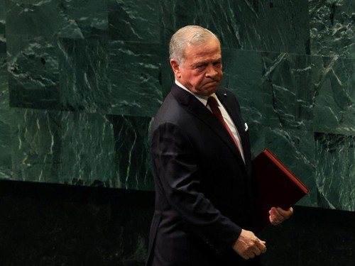 Jordan's King Abdullah II walks after addressing the 81st United Nations General Assembly at UN headquarters in New York City, US, September 22, 2026. REUTERS/Brendan McDermid