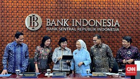 Gubernur BI Destry Damayanti dalam konferensi pers hasil Rapat Dewan Gubernur (RDG) BI, Rabu (23/9).