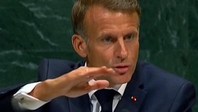 Presiden Prancis Emmanuel Macron mengkritik situasi di Gaza saat berbica di Sidang PBB pada Selasa (22/9).