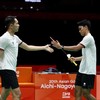 Fajar Alfian/Muhammad Shohibul Fikri saat berlaga di semifinal beregu putra Asian Games 2026. (Arsip PBSI)