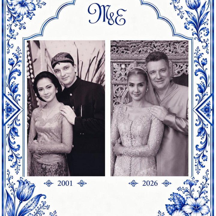 <p>Melalui unggahan di Instagram, Maudy membagikan potret pernikahannya dengan sang suami yang berlangsung 25 tahun silam. Uniknya, Maudy <em>recreate</em> foto pernikahannya dahulu dengan foto berkonsep serupa namun dengan tampilan saat ini, Bunda. (Foto: Instagram @maudykoesnaedi)</p>