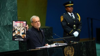 Iran's President Masoud Pezeshkian addresses the 81st United Nations General Assembly (UNGA) at UN headquarters in New York City, US, September 23, 2026.  REUTERS/MIKE SEGAR